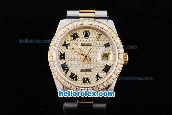 Rolex Datejust Oyster Perpetual Automatic Movement Two Tone with Diamond Bezel,Diamond Dial and Black Roman Marking - Click Image to Close